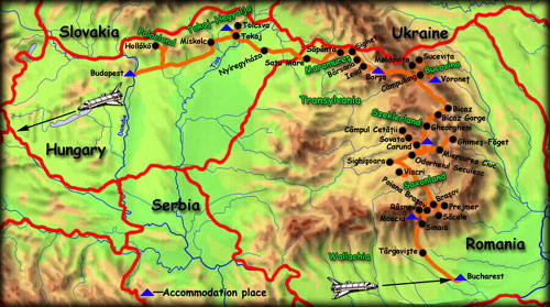 'Spendors of Romania' map - click to zoom